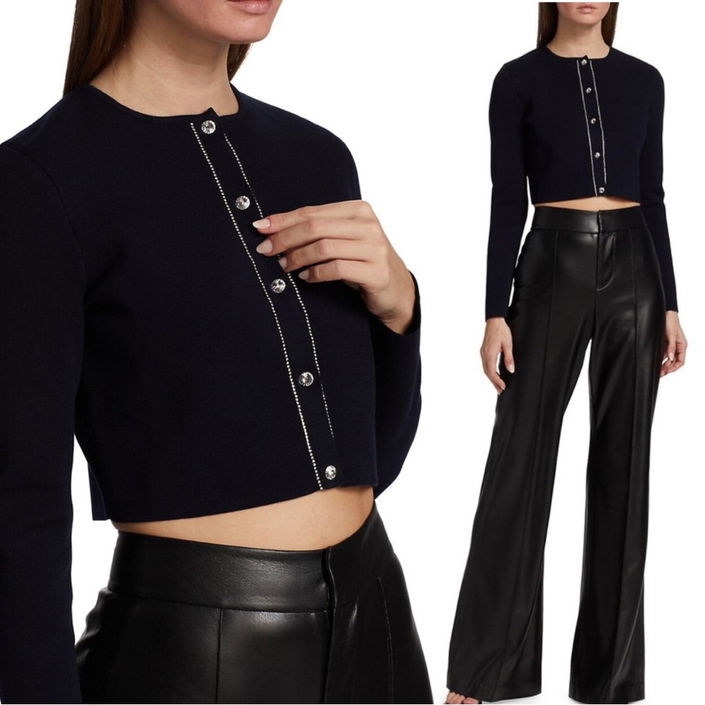 Oscar de la Renta Crystal-Placket Cropped Cardigan